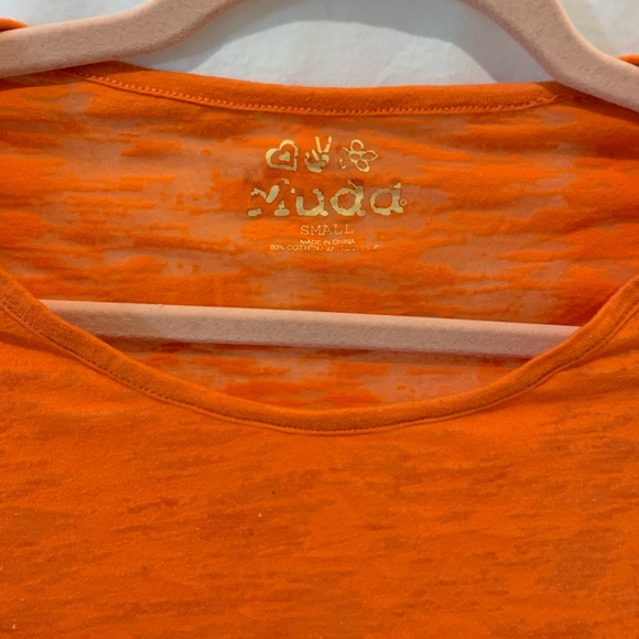 Semi-sheer Print Orange Long Sleeve Shirt - Picture 3 of 4